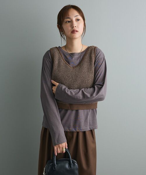 CRAFT STANDARD BOUTIQUE（クラフトスタンダードブティック）の「ワッフル編みニットベスト（ベスト・レディース・アイボリー/ブラウン・FREE）」の12枚目の写真