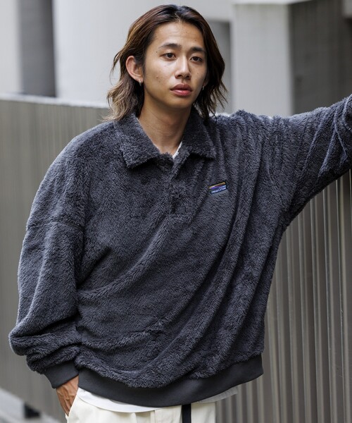 セール】限定展開 リラックスフィット ポロカラー シャギーフリース