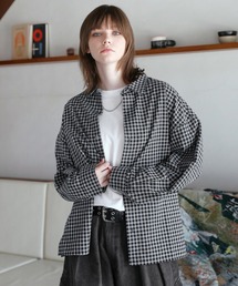 ルーズシルエット短丈ストライプ/ミニチェックシャツ