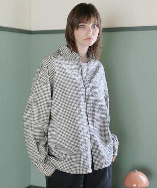 ROCHEM（ローシェン）の「ルーズシルエット短丈ストライプ/ミニチェックシャツ（シャツ/ブラウス・メンズ・ブルー/ブラウン/ネイビー/ブラック系/ホワイト系・L/M/S/XS）」の6枚目の写真