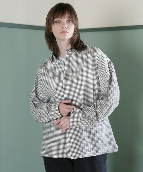 ROCHEM（ローシェン）の「ルーズシルエット短丈ストライプ/ミニチェックシャツ（シャツ/ブラウス・メンズ・ブルー/ブラウン/ネイビー/ブラック系/ホワイト系・L/M/S/XS）」の8枚目の写真