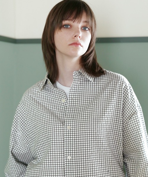 ROCHEM（ローシェン）の「ルーズシルエット短丈ストライプ/ミニチェックシャツ（シャツ/ブラウス・メンズ・ブルー/ブラウン/ネイビー/ブラック系/ホワイト系・L/M/S/XS）」の9枚目の写真