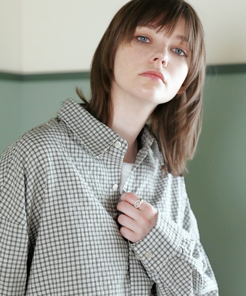 ROCHEM（ローシェン）の「ルーズシルエット短丈ストライプ/ミニチェックシャツ（シャツ/ブラウス・メンズ・ブルー/ブラウン/ネイビー/ブラック系/ホワイト系・L/M/S/XS）」の10枚目の写真