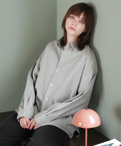 ROCHEM（ローシェン）の「ルーズシルエット短丈ストライプ/ミニチェックシャツ（シャツ/ブラウス・メンズ・ブルー/ブラウン/ネイビー/ブラック系/ホワイト系・L/M/S/XS）」の11枚目の写真