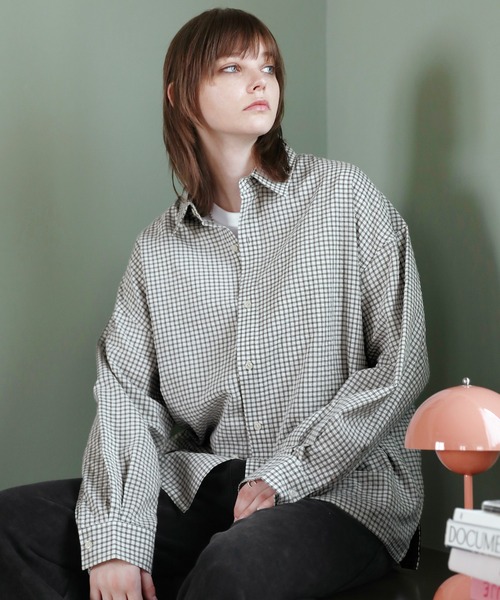 ROCHEM（ローシェン）の「ルーズシルエット短丈ストライプ/ミニチェックシャツ（シャツ/ブラウス・メンズ・ブルー/ブラウン/ネイビー/ブラック系/ホワイト系・L/M/S/XS）」の12枚目の写真