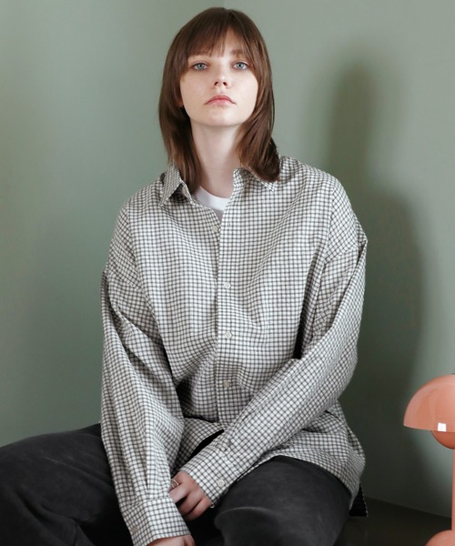 ROCHEM（ローシェン）の「ルーズシルエット短丈ストライプ/ミニチェックシャツ（シャツ/ブラウス・メンズ・ブルー/ブラウン/ネイビー/ブラック系/ホワイト系・L/M/S/XS）」の13枚目の写真