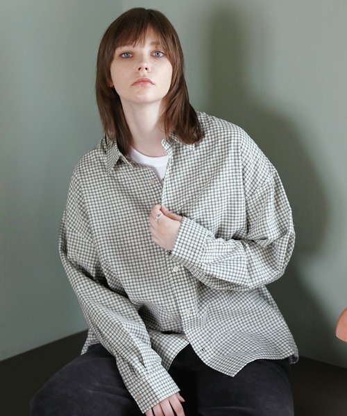 ROCHEM（ローシェン）の「ルーズシルエット短丈ストライプ/ミニチェックシャツ（シャツ/ブラウス・メンズ・ブルー/ブラウン/ネイビー/ブラック系/ホワイト系・L/M/S/XS）」の15枚目の写真