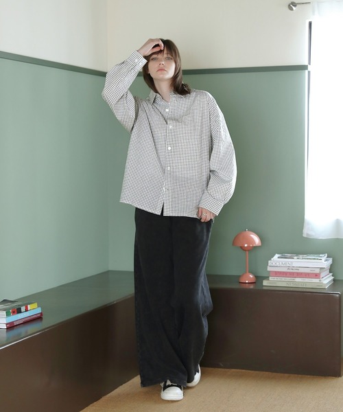 ROCHEM（ローシェン）の「ルーズシルエット短丈ストライプ/ミニチェックシャツ（シャツ/ブラウス・メンズ・ブルー/ブラウン/ネイビー/ブラック系/ホワイト系・L/M/S/XS）」の19枚目の写真