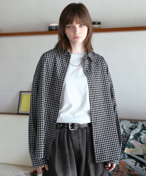 ROCHEM（ローシェン）の「ルーズシルエット短丈ストライプ/ミニチェックシャツ（シャツ/ブラウス・メンズ・ブルー/ブラウン/ネイビー/ブラック系/ホワイト系・L/M/S/XS）」の22枚目の写真