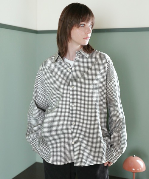 ROCHEM（ローシェン）の「ルーズシルエット短丈ストライプ/ミニチェックシャツ（シャツ/ブラウス・メンズ・ブルー/ブラウン/ネイビー/ブラック系/ホワイト系・L/M/S/XS）」の7枚目の写真