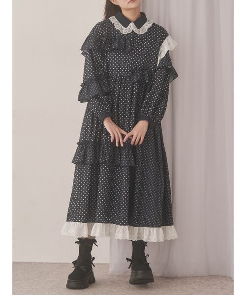 merry jenny（メリージェニー）の「フリルドットデコレーションワンピース（ワンピース・レディース・ネイビー/オフホワイト/グレー・FREE）」の3枚目の写真