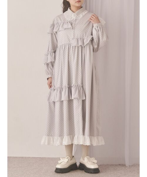 フリルドットデコレーションワンピース（ワンピース）｜merry jenny