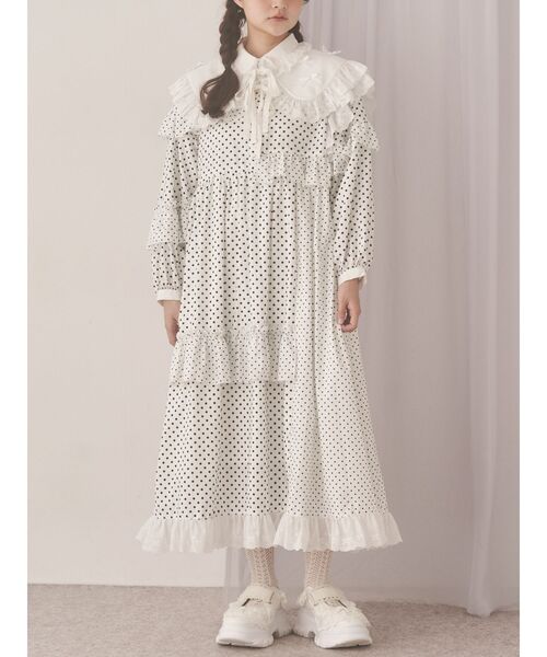 merry jenny（メリージェニー）の「フリルドットデコレーションワンピース（ワンピース・レディース・ネイビー/オフホワイト/グレー・FREE）」の2枚目の写真