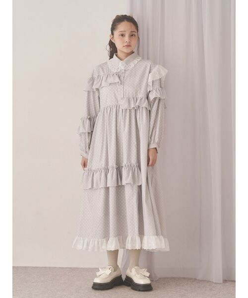 merry jenny（メリージェニー）の「フリルドットデコレーションワンピース（ワンピース・レディース・ネイビー/オフホワイト/グレー・FREE）」の4枚目の写真