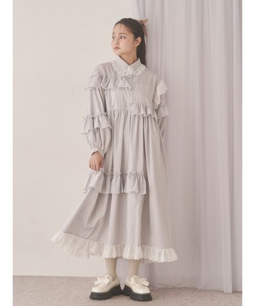 merry jenny（メリージェニー）の「フリルドットデコレーションワンピース（ワンピース・レディース・ネイビー/オフホワイト/グレー・FREE）」の6枚目の写真