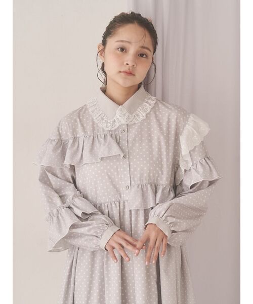 merry jenny（メリージェニー）の「フリルドットデコレーションワンピース（ワンピース・レディース・ネイビー/オフホワイト/グレー・FREE）」の8枚目の写真