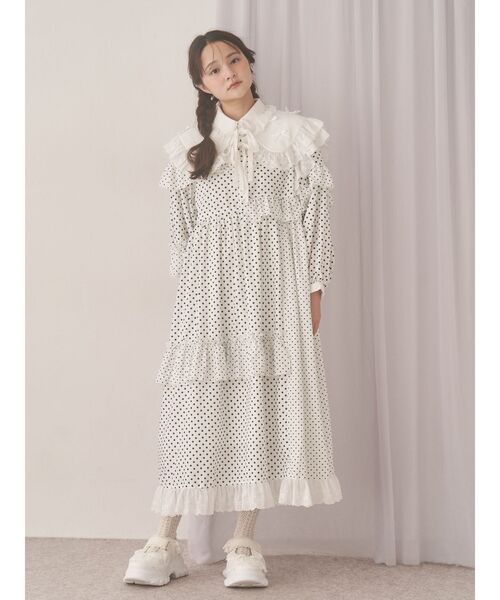 フリルドットデコレーションワンピース（ワンピース）｜merry jenny