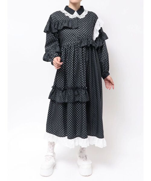 フリルドットデコレーションワンピース（ワンピース）｜merry jenny