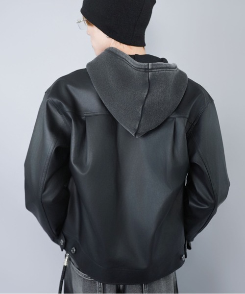 短丈ダブルジップパーカー/グランジ/刺繍袖ロゴ/ショート丈（パーカー