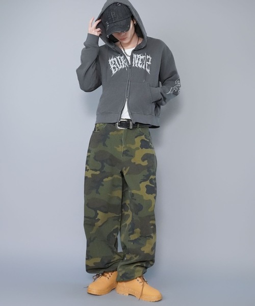 内田金吾くん着用】短丈ダブルジップパーカー/グランジ/刺繍袖ロゴ