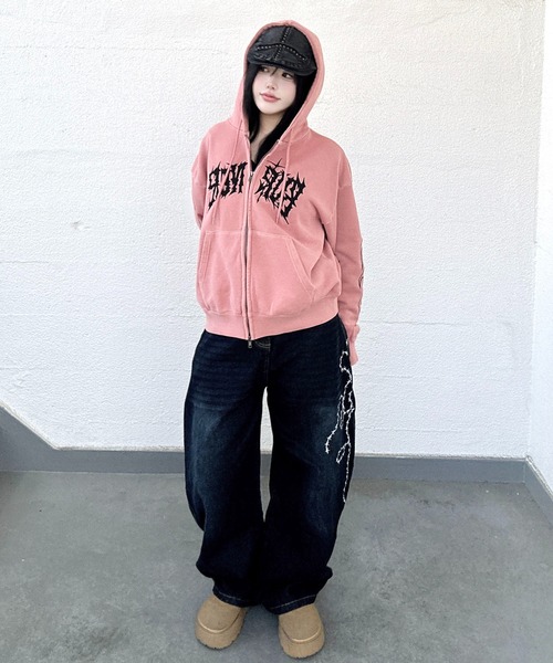 セール】【内田金吾くん着用】短丈ダブルジップパーカー/グランジ/刺繍