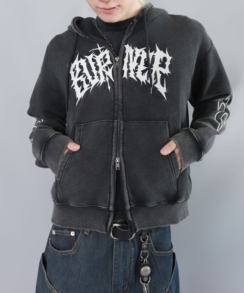 ONE TEASPOON ハートスタッズ短丈パーカー グランジ Y2K 新品 SPINNS パーカー 短丈ダブルジップパーカー/ストーンロゴ/バック