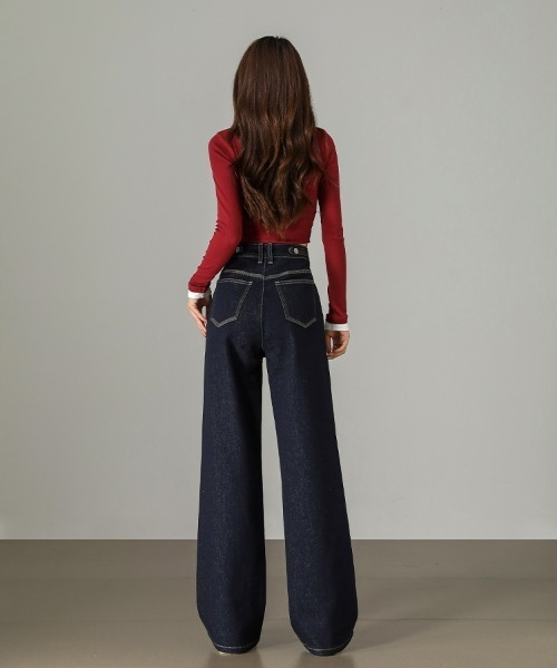 HANDO（ハンド）の「[高身長サイズMT/低身長サイズS有り]脚長見え◎ 美シルエットを叶えるハイウエストワイドデニム オフィスカジュアル きれいめカジュアル 韓国（デニムパンツ・レディース・ネイビー/アイボリー・S/M/L/XL/XXL）」の16枚目の写真