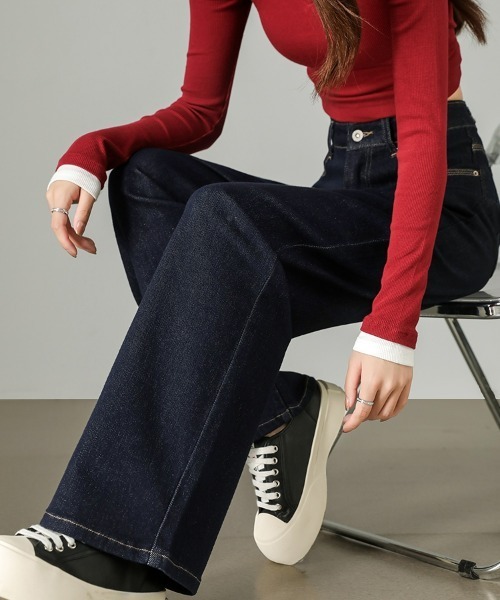 HANDO（ハンド）の「[高身長サイズMT/低身長サイズS有り]脚長見え◎ 美シルエットを叶えるハイウエストワイドデニム オフィスカジュアル きれいめカジュアル 韓国（デニムパンツ・レディース・ネイビー/アイボリー・S/M/L/XL/XXL）」の20枚目の写真