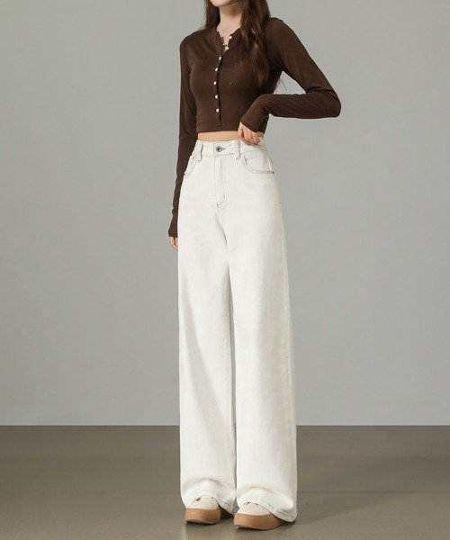 HANDO（ハンド）の「[高身長サイズMT/低身長サイズS有り]脚長見え◎ 美シルエットを叶えるハイウエストワイドデニム オフィスカジュアル きれいめカジュアル 韓国（デニムパンツ・レディース・ネイビー/アイボリー・S/M/L/XL/XXL）」の22枚目の写真