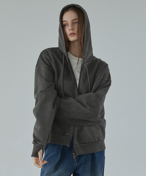 CALLNE(カルネ)の「【CALLNE】Heavyweight Double Zip Hoodie / ヘビーウェイトダブルジップパーカー(パーカー・メンズ・ダークグレー/ライトグレー・L/M)」の7枚目の写真