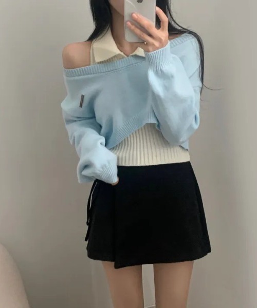 UP START（アップスタート）の「【LAMPOON】レイヤードニットセット（ニット/セーター・レディース・ブラック/グレー/ブルー・FREE）」の3枚目の写真