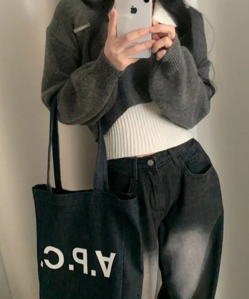 UP START（アップスタート）の「【LAMPOON】レイヤードニットセット（ニット/セーター・レディース・ブラック/グレー/ブルー・FREE）」の4枚目の写真