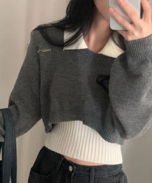 UP START（アップスタート）の「【LAMPOON】レイヤードニットセット（ニット/セーター・レディース・ブラック/グレー/ブルー・FREE）」の7枚目の写真