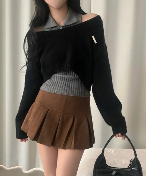 UP START（アップスタート）の「【LAMPOON】レイヤードニットセット（ニット/セーター・レディース・ブラック/グレー/ブルー・FREE）」の10枚目の写真