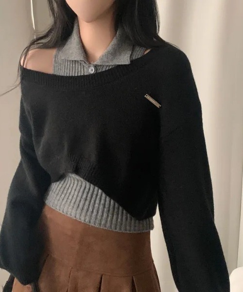 UP START（アップスタート）の「【LAMPOON】レイヤードニットセット（ニット/セーター・レディース・ブラック/グレー/ブルー・FREE）」の13枚目の写真