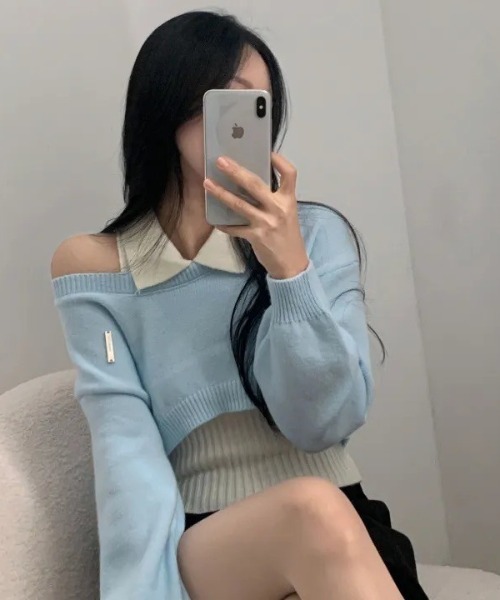 UP START（アップスタート）の「【LAMPOON】レイヤードニットセット（ニット/セーター・レディース・ブラック/グレー/ブルー・FREE）」の14枚目の写真