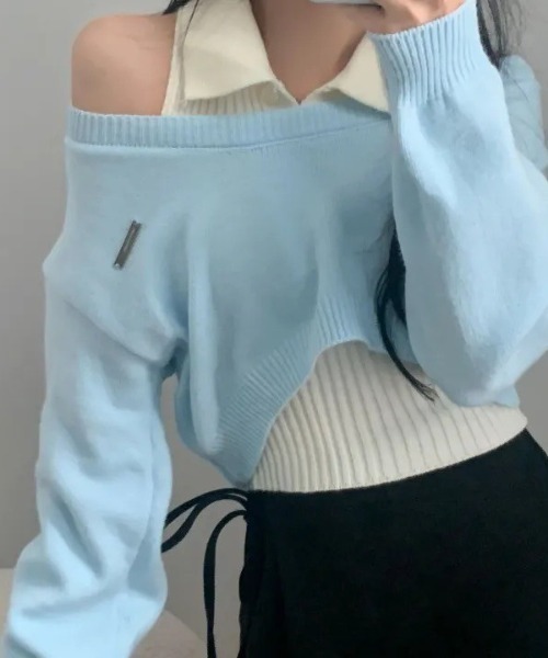 UP START（アップスタート）の「【LAMPOON】レイヤードニットセット（ニット/セーター・レディース・ブラック/グレー/ブルー・FREE）」の15枚目の写真