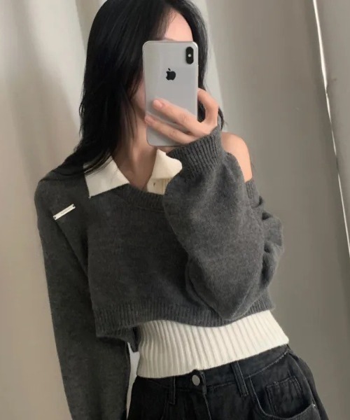 UP START（アップスタート）の「【LAMPOON】レイヤードニットセット（ニット/セーター・レディース・ブラック/グレー/ブルー・FREE）」の18枚目の写真