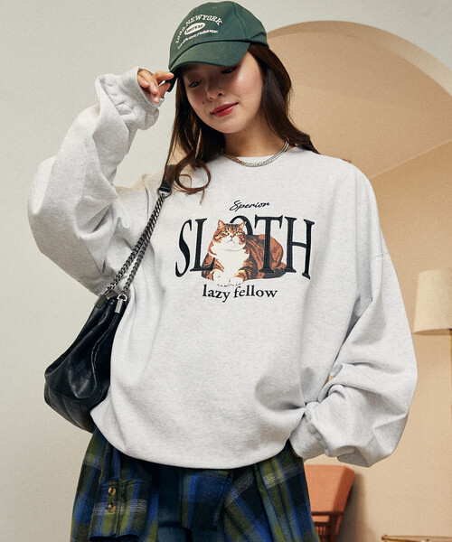 PUBLUX(パブリュクス)の「PUBLUX/パブリュクス SLOTH キャット 裏起毛 スウェット 限定展開(スウェット・レディース・チャコールグレー/ライトグレー/ネイビー/レッド・S/M/L)」の19枚目の写真