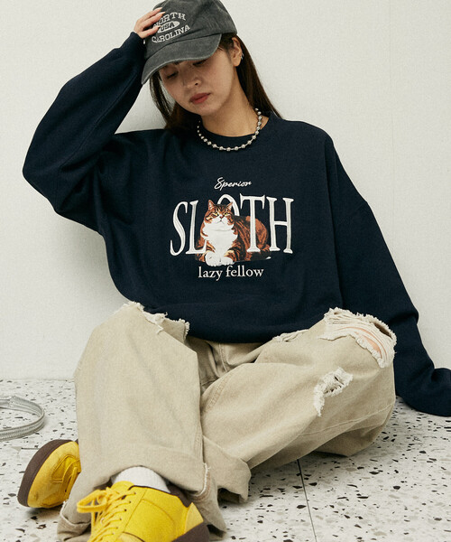 PUBLUX(パブリュクス)の「PUBLUX/パブリュクス SLOTH キャット 裏起毛 スウェット 限定展開(スウェット・レディース・チャコールグレー/ライトグレー/ネイビー/レッド・S/M/L)」の5枚目の写真