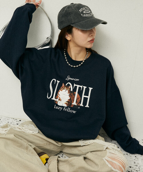 PUBLUX(パブリュクス)の「PUBLUX/パブリュクス SLOTH キャット 裏起毛 スウェット 限定展開(スウェット・レディース・チャコールグレー/ライトグレー/ネイビー/レッド・S/M/L)」の6枚目の写真
