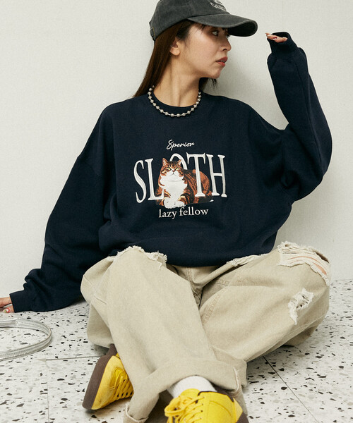 PUBLUX(パブリュクス)の「PUBLUX/パブリュクス SLOTH キャット 裏起毛 スウェット 限定展開(スウェット・レディース・チャコールグレー/ライトグレー/ネイビー/レッド・S/M/L)」の10枚目の写真