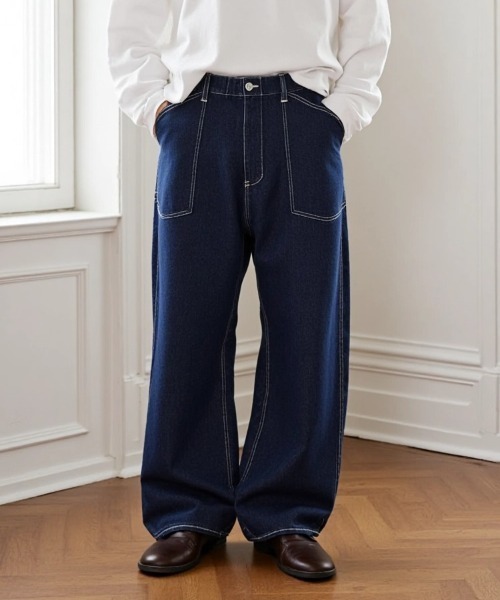 Lazar（ラザル）の「Denim Baker Pants/バギーシルエット デニム ベイカーパンツ/イージーパンツ（デニムパンツ・メンズ・ブラック/インディゴブルー・マルチサイズ）」の7枚目の写真