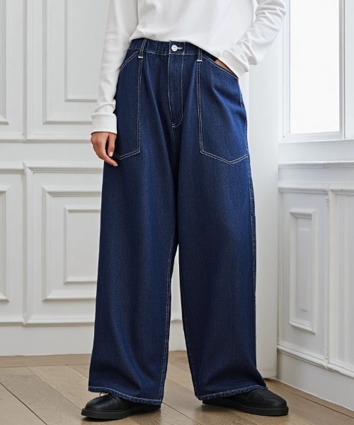 Lazar（ラザル）の「Denim Baker Pants/バギーシルエット デニム ベイカーパンツ/イージーパンツ（デニムパンツ・メンズ・ブラック/インディゴブルー・マルチサイズ）」の8枚目の写真
