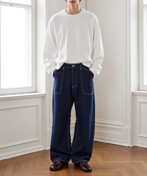 Lazar（ラザル）の「Denim Baker Pants/バギーシルエット デニム ベイカーパンツ/イージーパンツ（デニムパンツ・メンズ・ブラック/インディゴブルー・マルチサイズ）」の11枚目の写真
