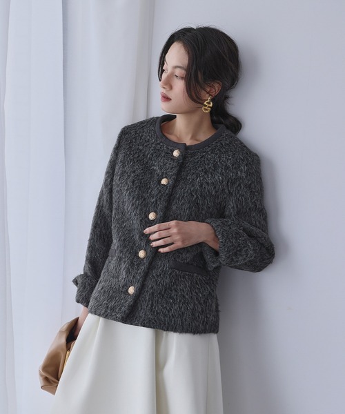 ELFRANK(エルフランク)の「メランジシャギー ノーカラー ジャケット(ノーカラージャケット・レディース・チャコールグレー/グレー・L/M)」の10枚目の写真