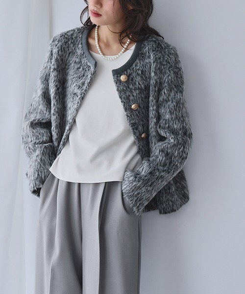 ELFRANK(エルフランク)の「メランジシャギー ノーカラー ジャケット(ノーカラージャケット・レディース・チャコールグレー/グレー・L/M)」の9枚目の写真