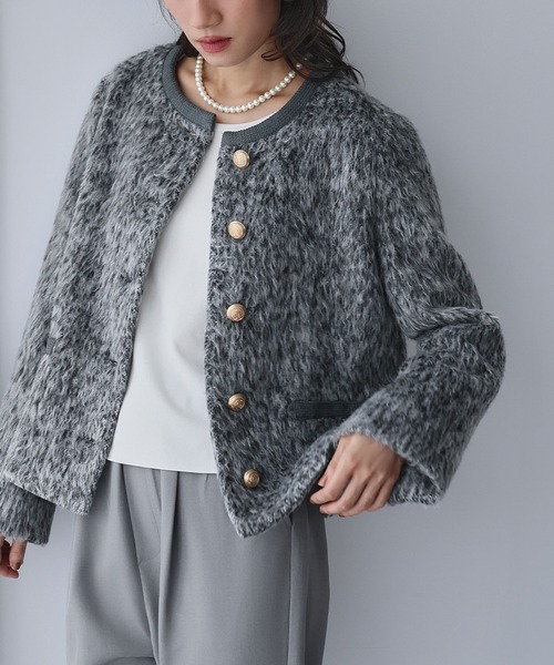 ELFRANK(エルフランク)の「メランジシャギー ノーカラー ジャケット(ノーカラージャケット・レディース・チャコールグレー/グレー・L/M)」の19枚目の写真