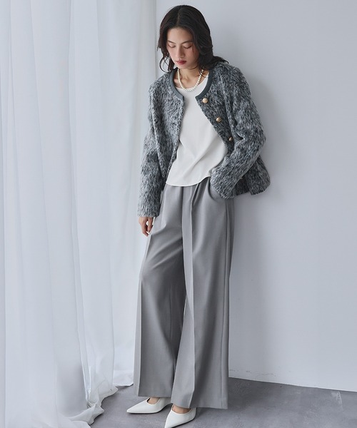 ELFRANK(エルフランク)の「メランジシャギー ノーカラー ジャケット(ノーカラージャケット・レディース・チャコールグレー/グレー・L/M)」の5枚目の写真