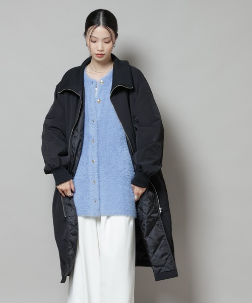 NANO universe（ナノユニバース）の「撥水加工・機能中綿 ジップアップリブロングコート（その他アウター・レディース・ブラック/カーキ/ライトグレー・FREE）」の19枚目の写真